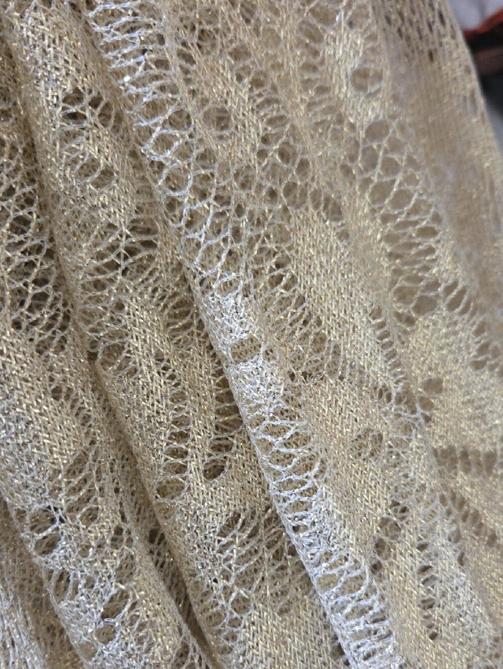 Elegant Metallic Lace Fringe Shawl - Champagne - Picture 6 of 6